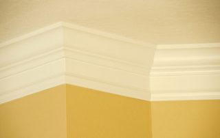 yellow room with white crown molding